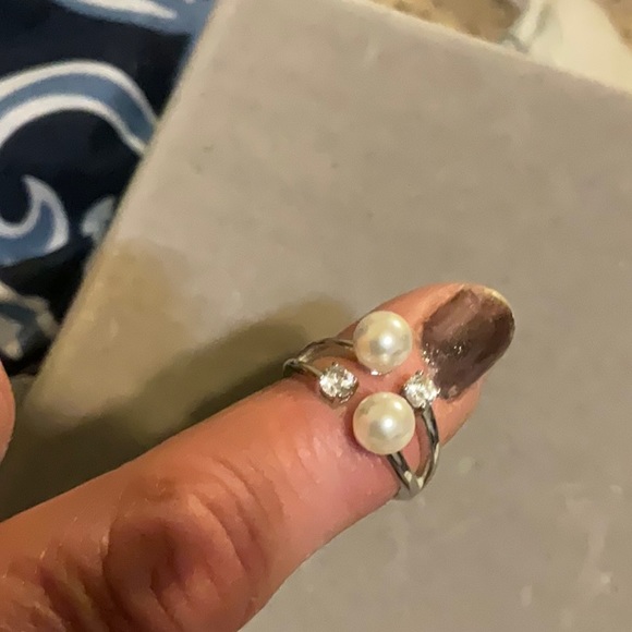 Diamonique Sterling Silver and pearl cuff ring size 6. - Picture 3 of 3